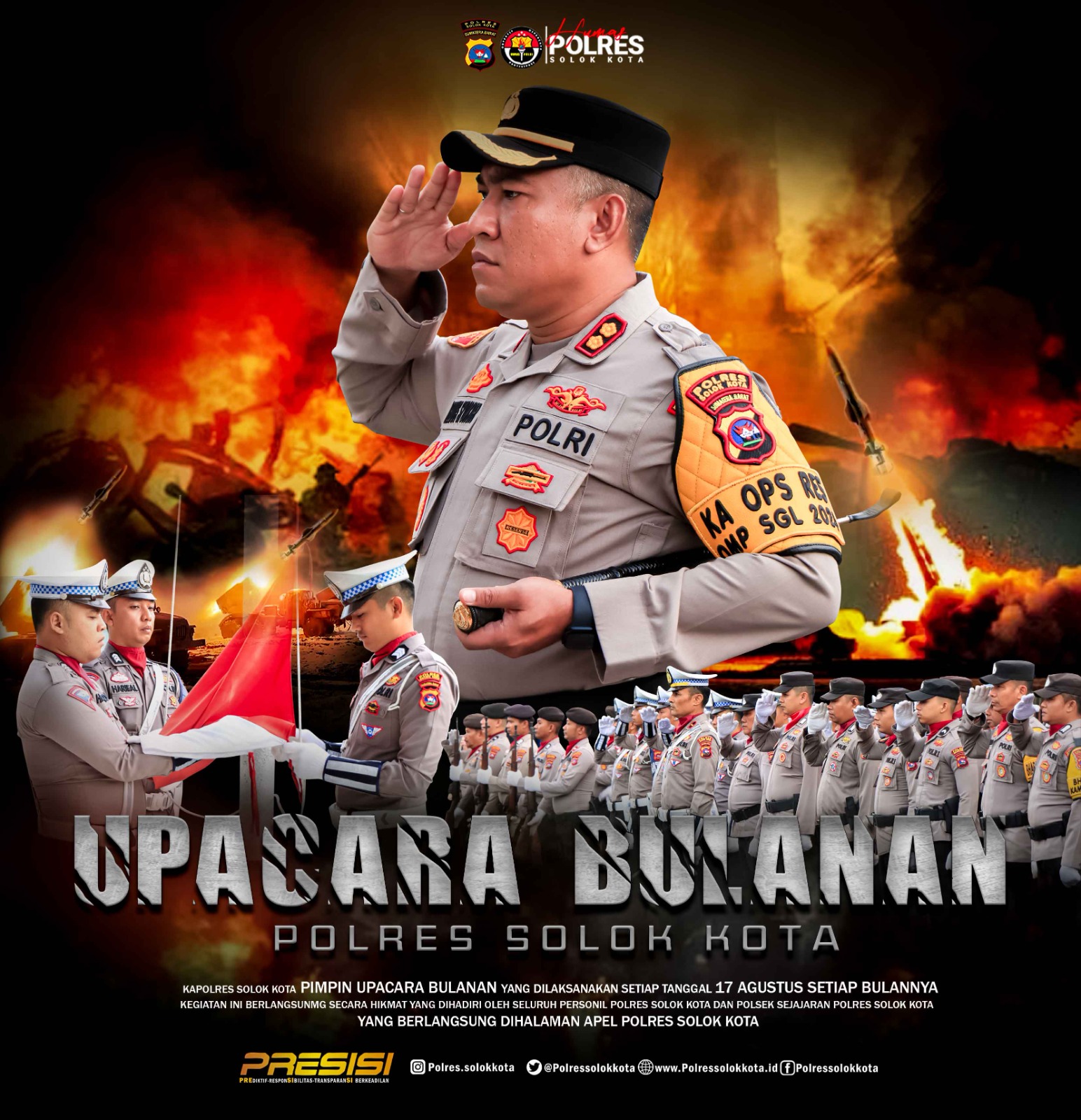 Kapolres Solok Kota AKBP Abdus Syukur Felani Pimpin Upacara Bulanan di Polres Solok Kota 